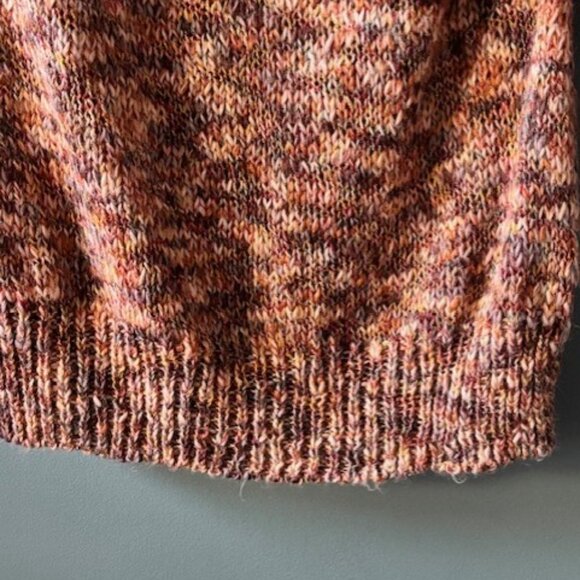 New York & Co L Brown Orange Shawl Collar Fringe Ribbed Fall Knit Boho Heritage - Picture 3 of 5